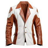 White-Brown Contrasted Outerwear Pure Sheepskin Leather Jacket For Men